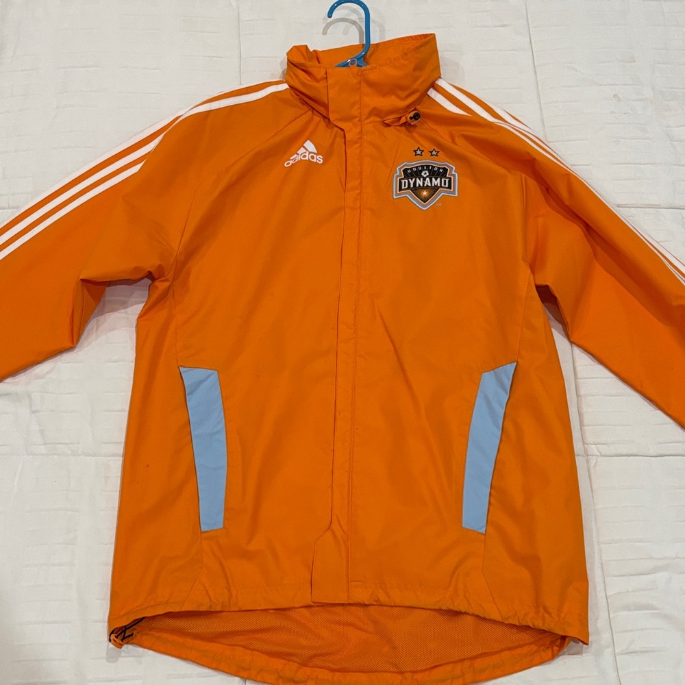 Adidas Kids Bright Orange Raincoat with Light Blue Details